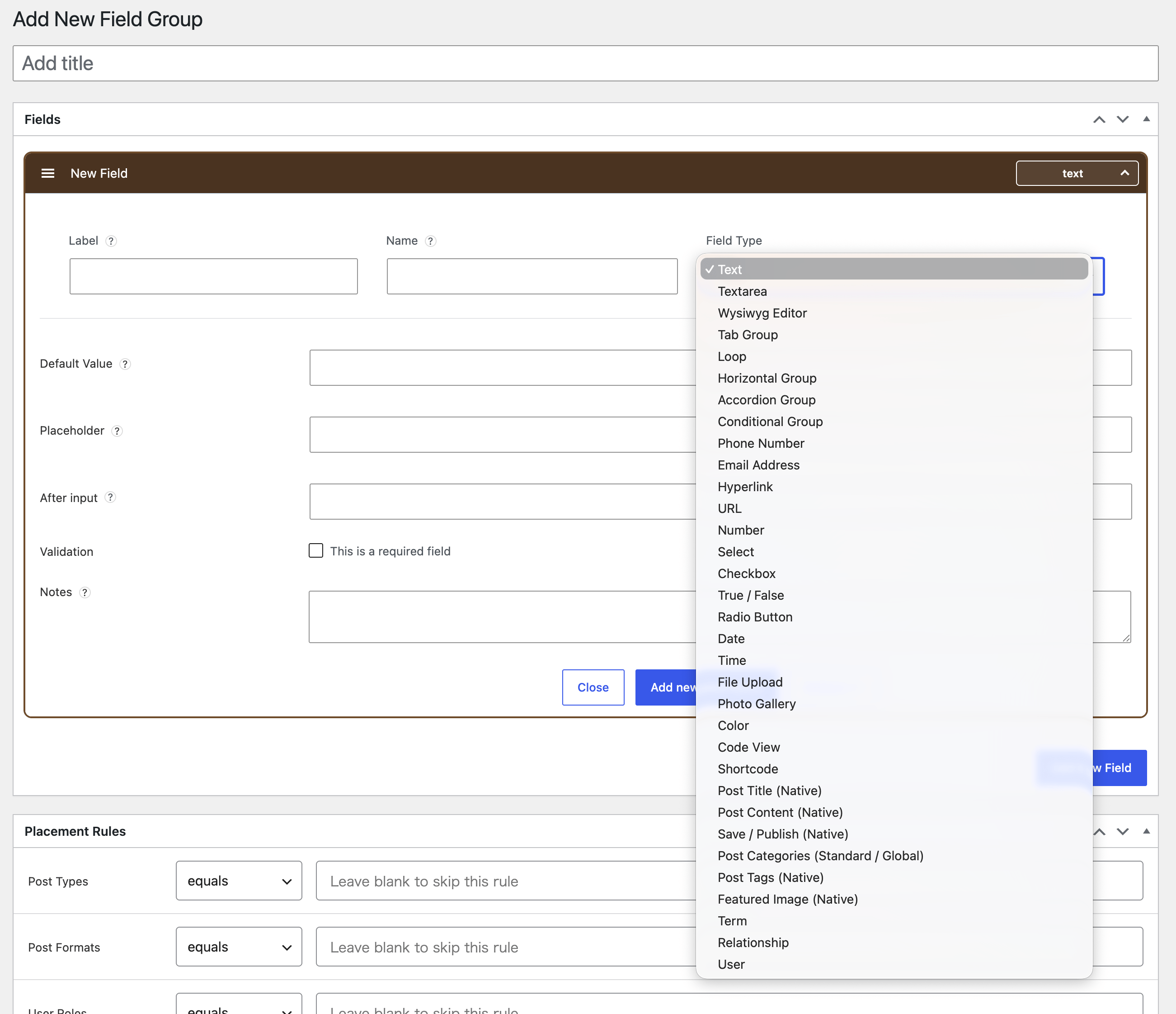 Field group editor